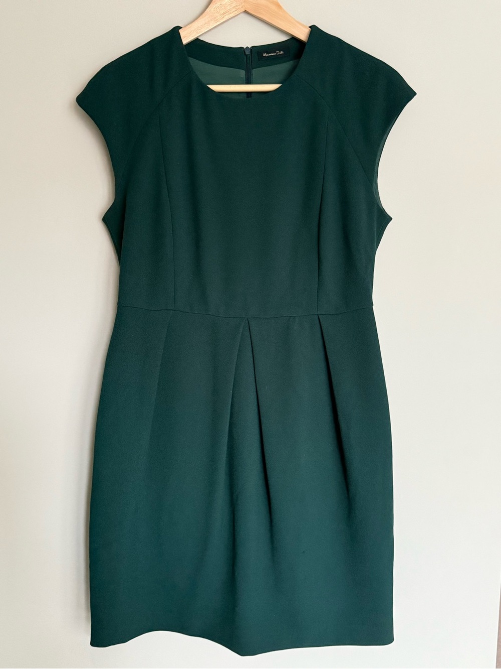 Massimo Dutti Dark Green (Emerald Green) Cap-Sleeve Sheath Dress